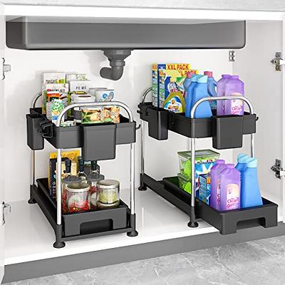2-Tier Under Sink Cabinet Organizer for Kitchen and Bathroom, Multipurpose  Stainless Steel Storage Shelf with Sliding Storage Drawers