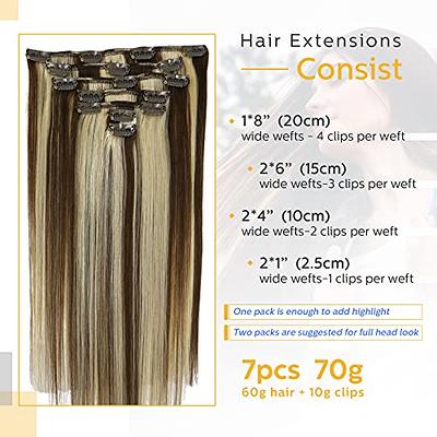 VARIO Hair Remy Clip in Hair Extensions Blonde Balayage 70grams 15 Short  Straight Human Hair Extensions Clips in Medium Brown to Bleach Blonde  Highlights 7 Pieces(#4/613) - Yahoo Shopping