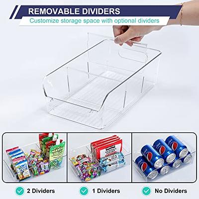 Set of 8, Stackable Clear Bins with Removable Dividers - Food Snack  Organizer, Pantry Organization and Storage - Plastic Home Containers 