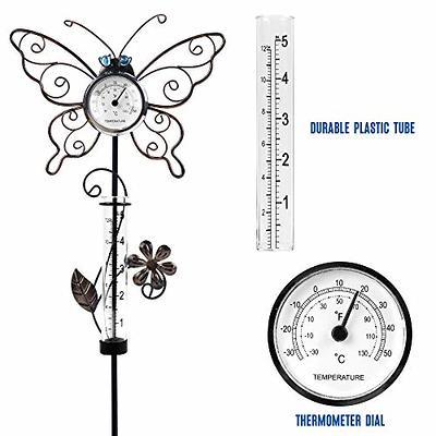 Solar Galvanized Metal Flower Thermometer Garden Stake