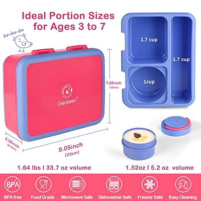 Genteen Bento Box for Kids, Kids Lunch Box with 3 Removable Compartments,  Toddler Lunch Box for Daycare, School, Ideal Portion Size for Ages 3 to 7
