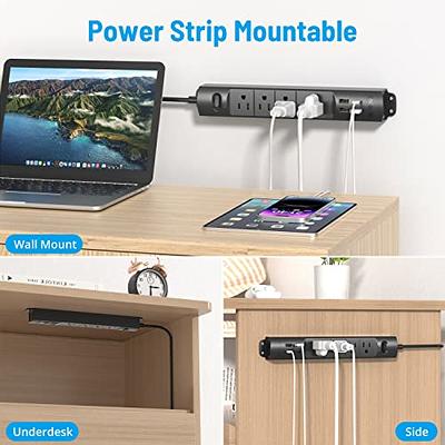 TROND Flat Plug Power Strip with USB C, 10FT Ultra Thin Long Extension  Cord, 2 USB & 1 Type C, 3 AC Outlets Desktop Charging Station, Wall Mount