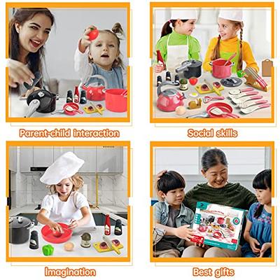 Juboury Pretend Play Kitchen Set - Toy Kitchen Accessories with Stainless  Steel Cookware Pots and Pans, Plates