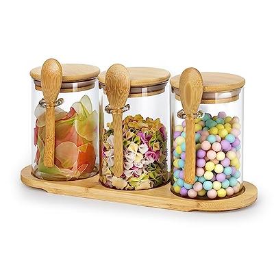 Square Glass Storage Jar, Candy Jars With Lids, Elegant Food Storage  Container With Airtight Bamboo Wooden Lid, Portable Transparent Food  Canisters For Tea, Coffee Bean, Sugar, Candy, Cookie, Spice, Home Kitchen  Supplies 