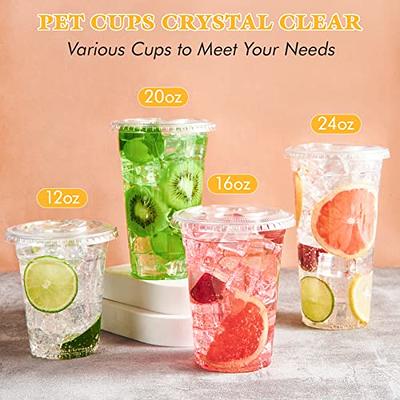 100 Sets - 16 oz. Clear Plastic Cups with Straw Slot Lid, PET Crystal Clear  Disposable 16oz