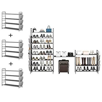 SUOERNUO Shoe Rack Storage Organizer 4 Tier Free Standing Metal Shoe Shelf  Compact Shoe Organizer with Side Bag for Entryway Closet Bedroom, Grey