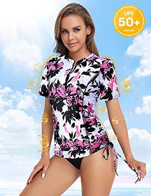 LURANEE Swim Shirt for Women,Rash Guard Short Sleeve UPF 50 Swimshirt UV  Sun Protection Fast Dry Half Zip Bathing Suit Top Loose Fit White Pink  Floral X-Large - Yahoo Shopping