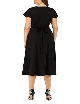 Agmibrelr Women's Plus Size Flutter Sleeve Tops Deep V Neck Sexy Wrap Shirt  Swing Flowy Blouse Black 2XL at  Women's Clothing store