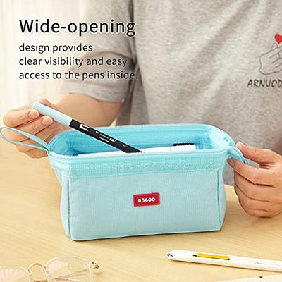Cicimelon Large Capacity Pencil Case 3 Compartments Pen Pouch Pencil Bag for Students Girls Adults Women (Pink)