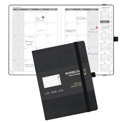 POPRUN Pocket Calendar 2024 Planner Weekly and Monthly for Purse (3.5'' x  6.5''), Agenda 2024 with Vegan Leather Hard Cover, Elastic Closure, Pen