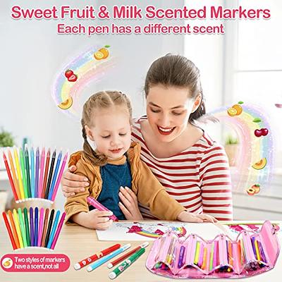 Fruit Scented Markers Set 53Pcs with Unicorn Pencil Case, Art