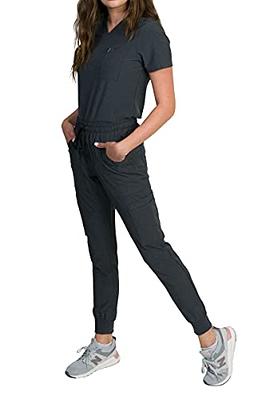 Medgear Fleur Women's Stretch Scrub Set with Zip Chest Pocket Top and Knit  Rib Cuffs Jogger Pants (Heather Charcoal, X-Large) - Yahoo Shopping