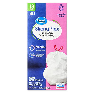 Great Value Strong Flex 13 Gallon Tall Kitchen Trash Bags, Mint Scent, 40  Count