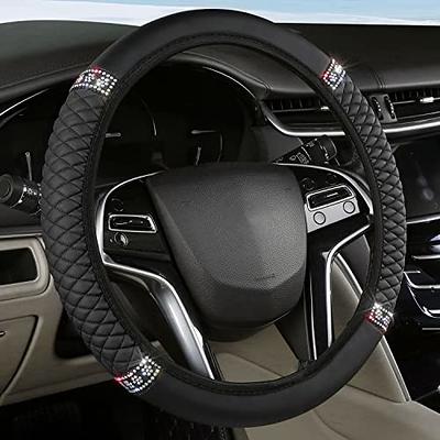 New Diamond Leather Steering Wheel Cover with Bling Bling Crystal  Rhinestones, Universal Fit 15 Inch Car Wheel Protector for Women Girls Black