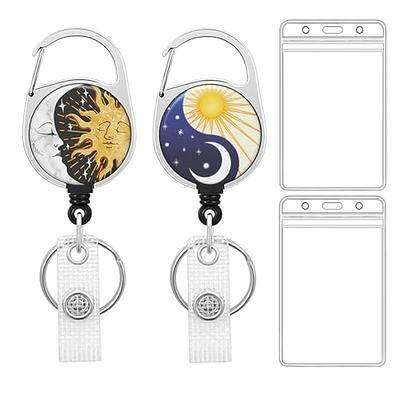 YOUOWO Lanyard Black Retractable Badge Reel with ID Badge Holder with Clip  for Card Badges Holders Vertical Punched Zipper Waterproof 4 Pack 