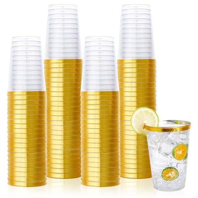 Exquisite Gold Heavy Duty Disposable Plastic Cups, Bulk Party Pack, 12 oz -  100 Count