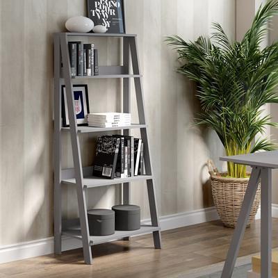 Walker Edison 68 Solid Wood Ladder Bookshelf - Grey