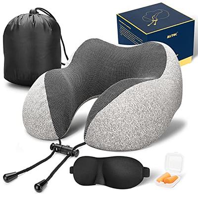 Sunany Neck Pillow Inflatable Travel Pillow Comfortably Supports The Head Neck and Chin Airplane Pillow with Soft Velour Cover Hat Portable Drawstring