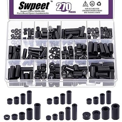 Swpeet 270Pcs 18 Sizes Black Nylon Round Spacer Standoff Screw Nut  Assortment Kit, Nylon ABS Plastic