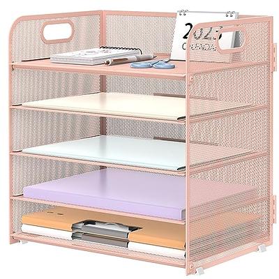 OFFICE ALMIGHTY Rose Gold Desk Organizer for Women: Large 7 in 1 Mesh Metal  Supplies Organizer with Pen Holders, Folder Holder & Accessories Drawer +