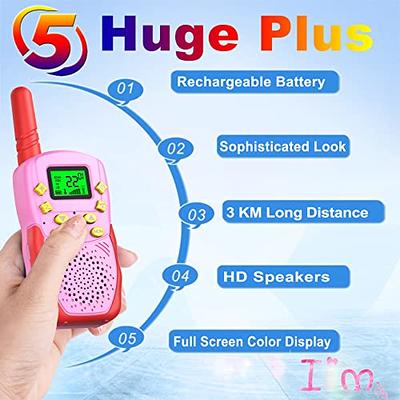 UECOO Rechargeable Walkie Talkies for Kids 22 Channels 2 Way Radio Toy with  2×1200mAh Lithium Battery Backlit LCD Flashlight 3 KM Long Range for Boys  Girls Birthday (Pink) - Yahoo Shopping
