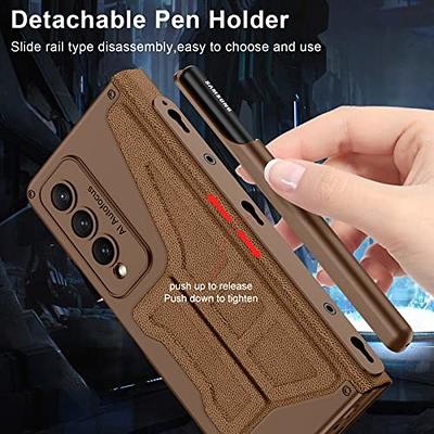 For Samsung Galaxy Z Fold 4 Luxury Leather Cover Flip Glass Case with S Pen  Slot
