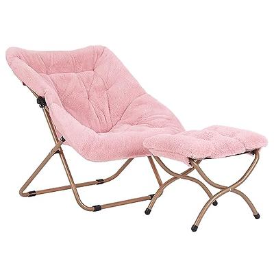 MoNiBloom Folding Saucer Chair with Ottoman, Faux Fur Moon Chair