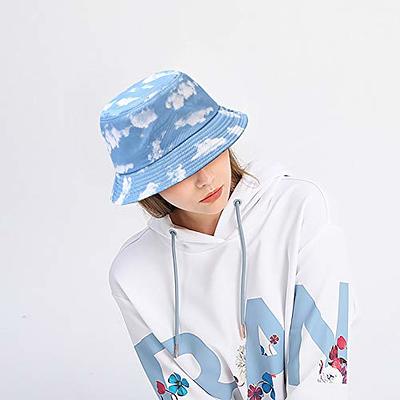 Malaxlx Cute Cloud Print Blue Bucket Hat Beach Sun Hat Aesthetic