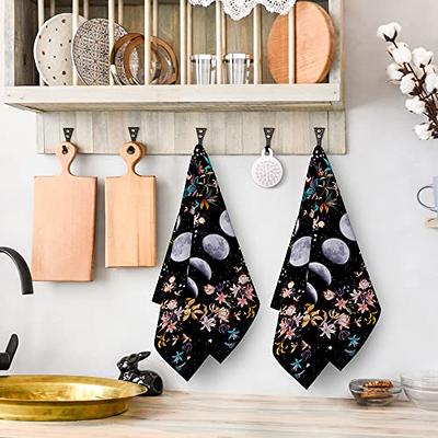 Bapcoku Witchy Black Kitchen Dish Towels Luna Moon Phases Boho