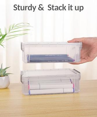 Sooez 6 Pack Extra Large Plastic Pencil Boxes, Clear Pencil Boxes for  School Bulk, Plastic Pencil Case Crayon Boxes, Stackable Plastic Storage