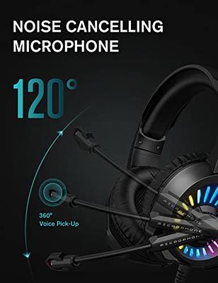 Gaming Headset PS5 PS4 Headset with 7.1 Surround Sound, Gaming Headphones  with Noise Cancelling Flexible Mic RGB LED Light Memory Earmuffs for PS5