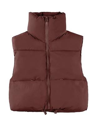 Cropped Puffer Vest in Brown