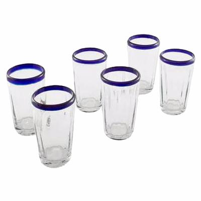 Blue Water Glasses Set 6 Drinking Glassware Highball Juice Tumblers  Beverage Bar