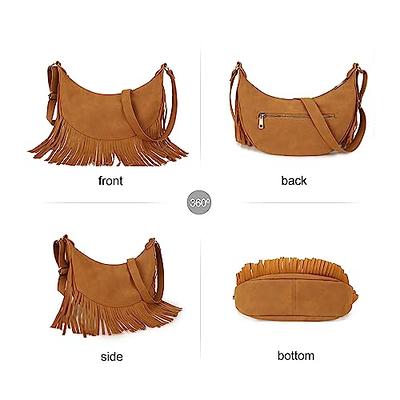 Boho Ladies Western Vegan Leather Purses with Suede Leather Fringe Shoulder Handbags for Women