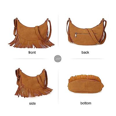 Vintage Boho Bags for Women Western Leather Fringe Purse, Brown