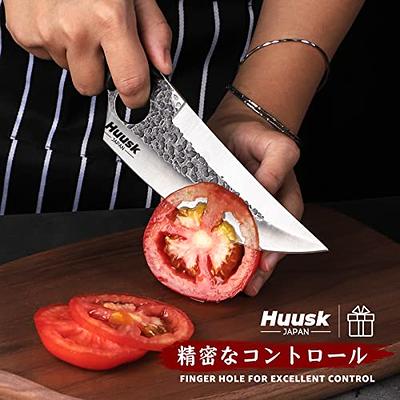 Huusk Chef Knife Set Hand Forged Japanese Kitchen Knife with Sheath Outdoor  Cooking Camping Knife Set