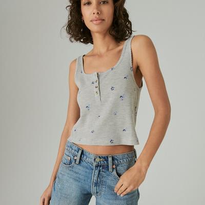 Lucky Brand Womens Waffle Printed Thermal Top 