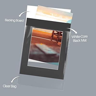 Golden State Art, Double Picture Mats with White Core Bevel Cut for 8X10  Photo Pictures (Mats, Backing, Clear Bags Included), White Over Black