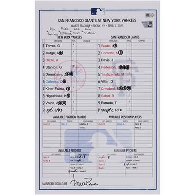 New York Yankees Game-Used Lineup Card vs. San Francisco Giants on April 2,  2023 - Yahoo Shopping