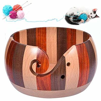 Joyeee Handmade Yarn Bowl, 6'' Crafted Wooden Yarn Storage Bowl