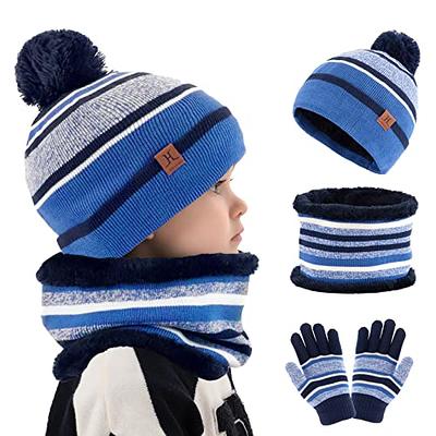 Kids Baby Blue Double Bobble Hat & Scarf Set