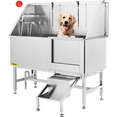 VEVOR 50 Pet Grooming Bath Tub Dog Cat Wash Walk-in Ramp Stainless Steel W/faucet