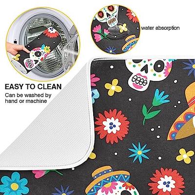 Day Of The Dead Skull Halloween Dish Drying Mat for Kitchen Counter Dishes  Pad Dish Drainer Rack Mats Absorbent Fast Dry Microfiber Dish Drying Pad  for Dining Table Holiday Decor 18x24 