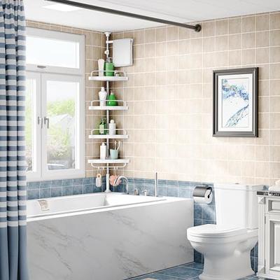 Bathroom Shower Bath Caddy Corner Storage Rack Wall Shelf Pole Organizer