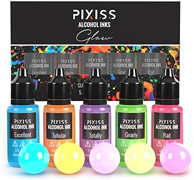 Pixiss Glow in The Dark Alcohol Ink Set - 5 Shades of Brilliantly Glowing Alcohol  Ink for