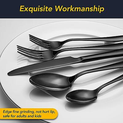 24 PCS Matte Black Silverware Set with Steak Knives, Stainless Steel  Flatware US