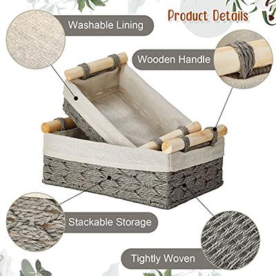 Vagusicc Wicker baskets, Round Paper Rope Small Wicker Baskets, Rectangular  Woven Storage Basket for Organizing & Decor, Natural, 3-Pack