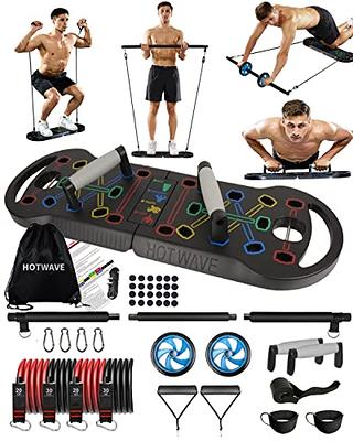 Goplus Portable Push Up Board, 33.5''x 20'' Home Gym Workout Equipment w/  16 Exercise Accessories, Tricep Bar, Resistance Bands, Ab Roller Wheel