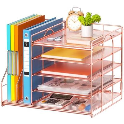  Supeasy 5 Tier Desk Organizer with Handle & 3 Pen Holders,  Mesh Paper/File Organizer for Desk, Paper Letter Tray Organizer for Office  Supplies (Pink) : Office Products
