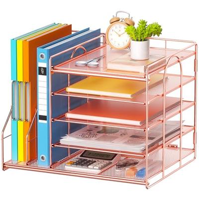 Rose Gold Desk Organizer for Women, Mesh All in One Desktop Organization  Storage